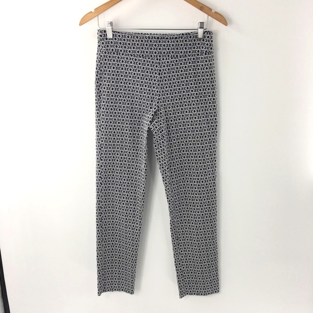 Krazy Larry Pull On Ankle Pants Black White Geometric Stretch Slimming Sz 6
